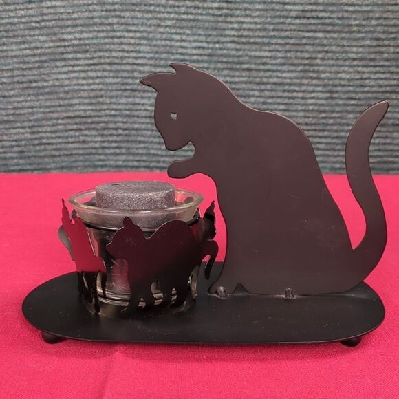 Vintage Other - For Kitty Rescue! Vintage Metal Mama Kitty & Kittens Votive Candle Holder